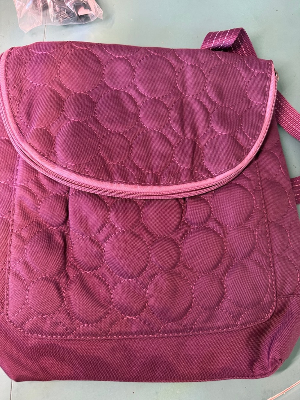 Thirty-One Vary You Backpack Purse - Purple Quilted Dots pattern-